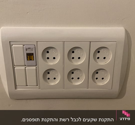 שקעי חשמל ושקע רשת על קיר לבן
